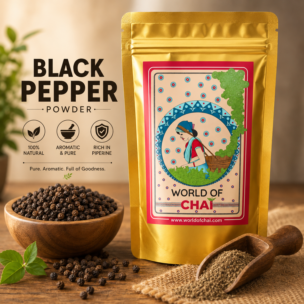 Black Pepper Powder 100% natural from South India