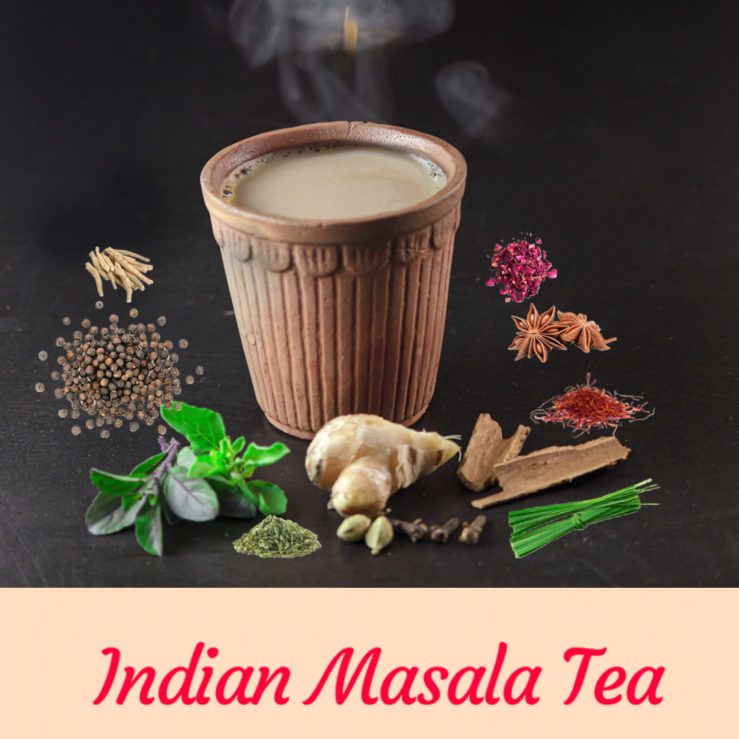 Signature Indian Masala Chai with Tulsi, saffron and 13 ayurvedic herbs and spices