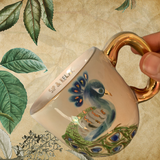 Limited edition Hand-painted Peacock Cup