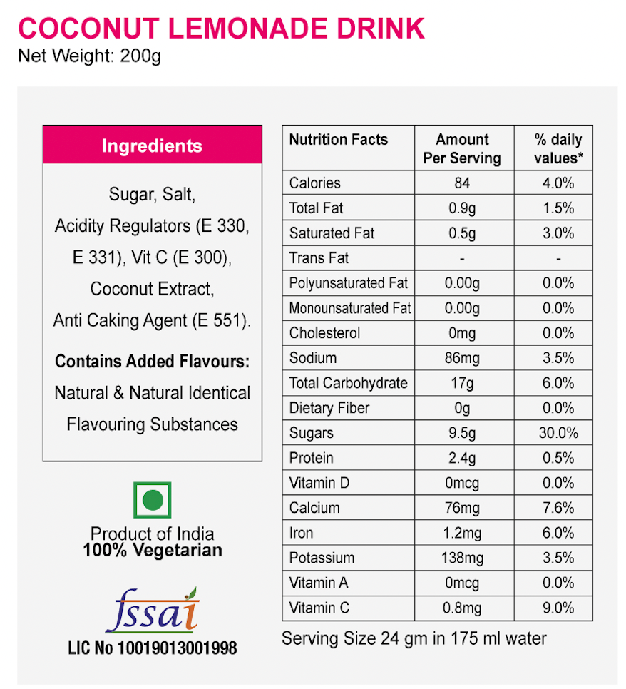 Coconut Lemonade Instant Mix (No Tea, no caffeine )