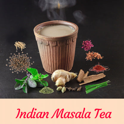 Signature Indian Masala Chai with Tulsi, saffron and 13 ayurvedic herbs and spices