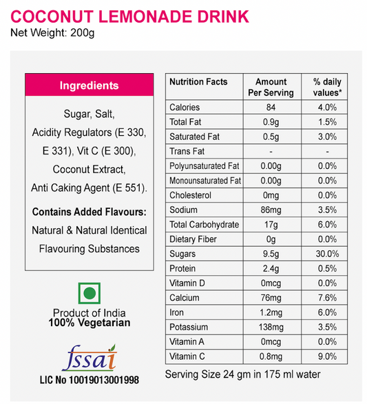 Coconut Lemonade Instant Mix (No Tea, no caffeine )