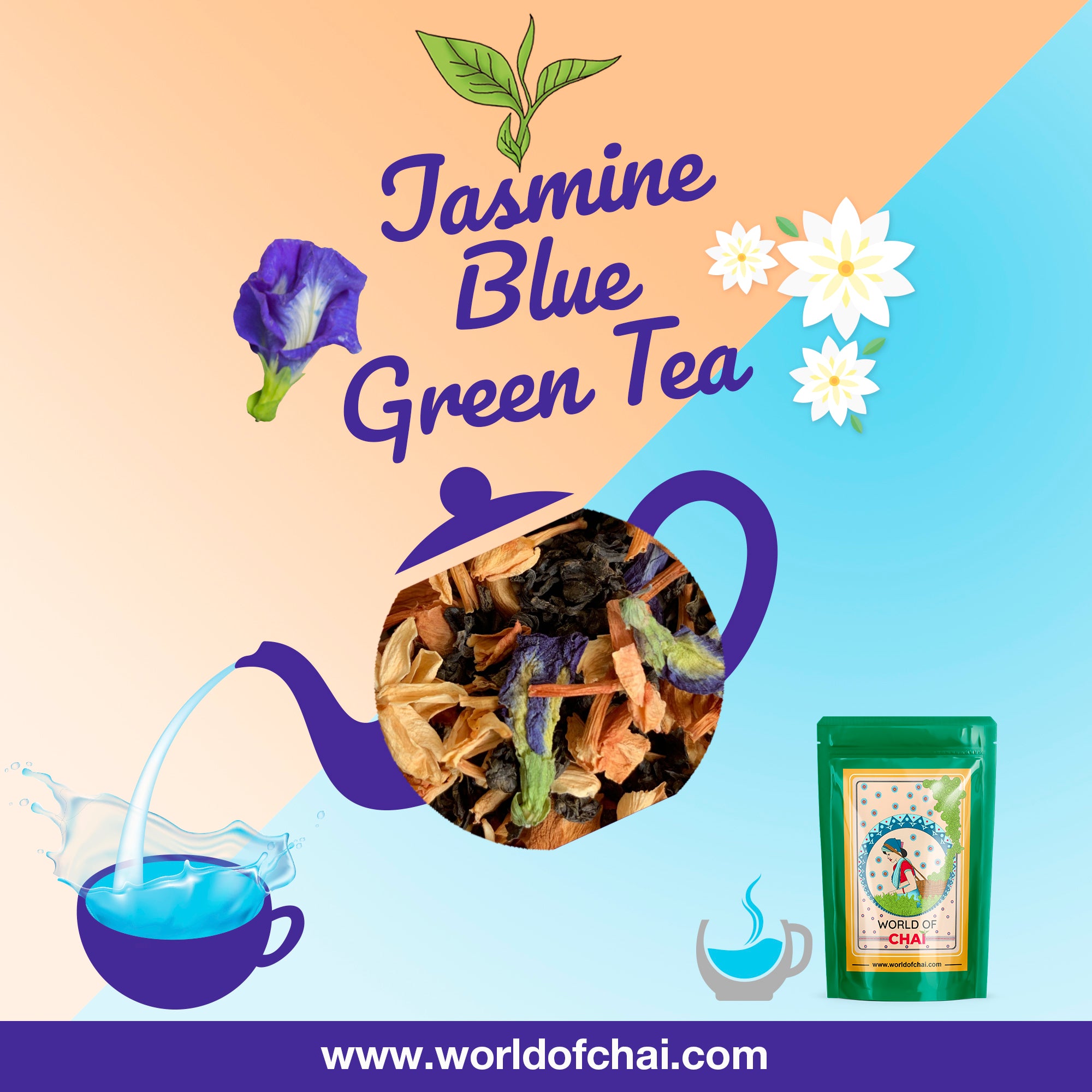 Butterfly Pea flower Tea - Blue Tea, Green Tea with Jasmine